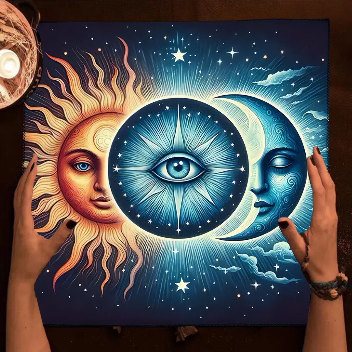 Blue Sun and Moon Tarot Card Tablecloth Table Cloth For Home Decor Card Pad image 1