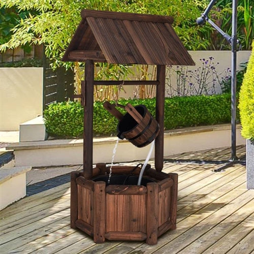 Outdoor Patio Garden Solid Wood Wishing Well Water Fountain with Pump image 0