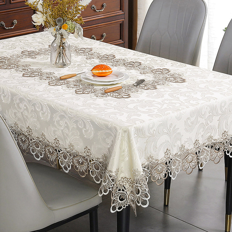 Battilo Lace Embroidery Tablecloth White Floral Rectangle Table Cloth Waterproof image 9