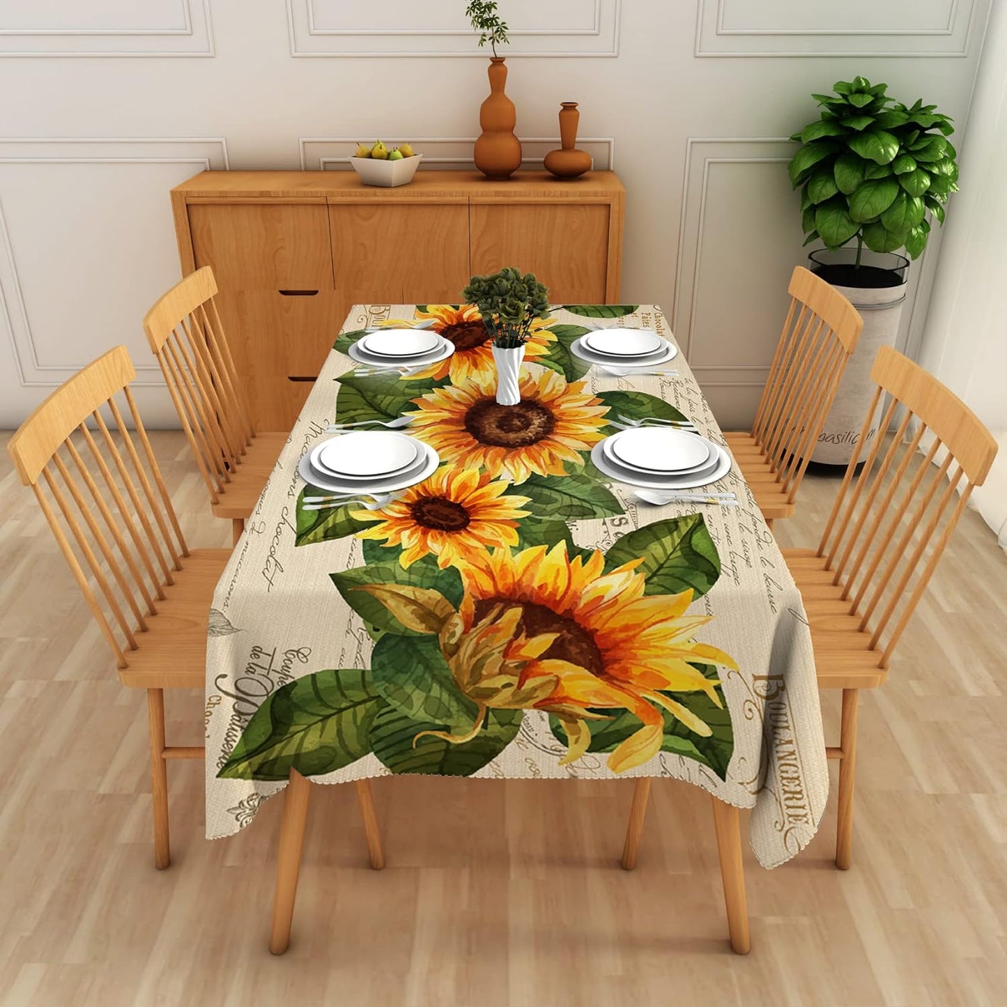 Sunflower Rectangle Tablecloths Yellow Flowers Leaves Printed Table Cloth for Fa image 0