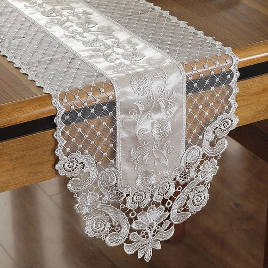 European Embroidery Fine Lace White Simple Coffee Table Runner Mats Flag French  image 0