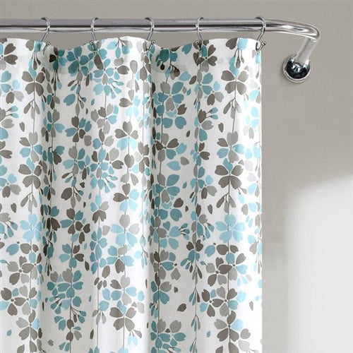 72-inch White Blue Grey Floral Flowers Shower Curtain image 2