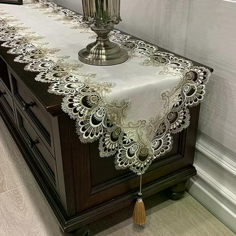 Oval Lace Dust Cover Table Runner Embroidered TV Cabinet Tablecloth Lace Pendant image 3