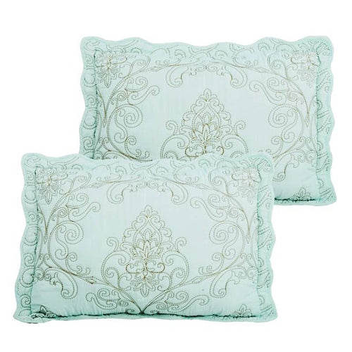 Queen size Light Blue Damask Embroidered 4 Piece Oversized Bedspread Set image 2