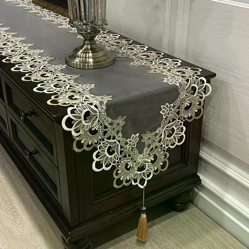 Oval Lace Dust Cover Table Runner Embroidered TV Cabinet Tablecloth Lace Pendant image 4