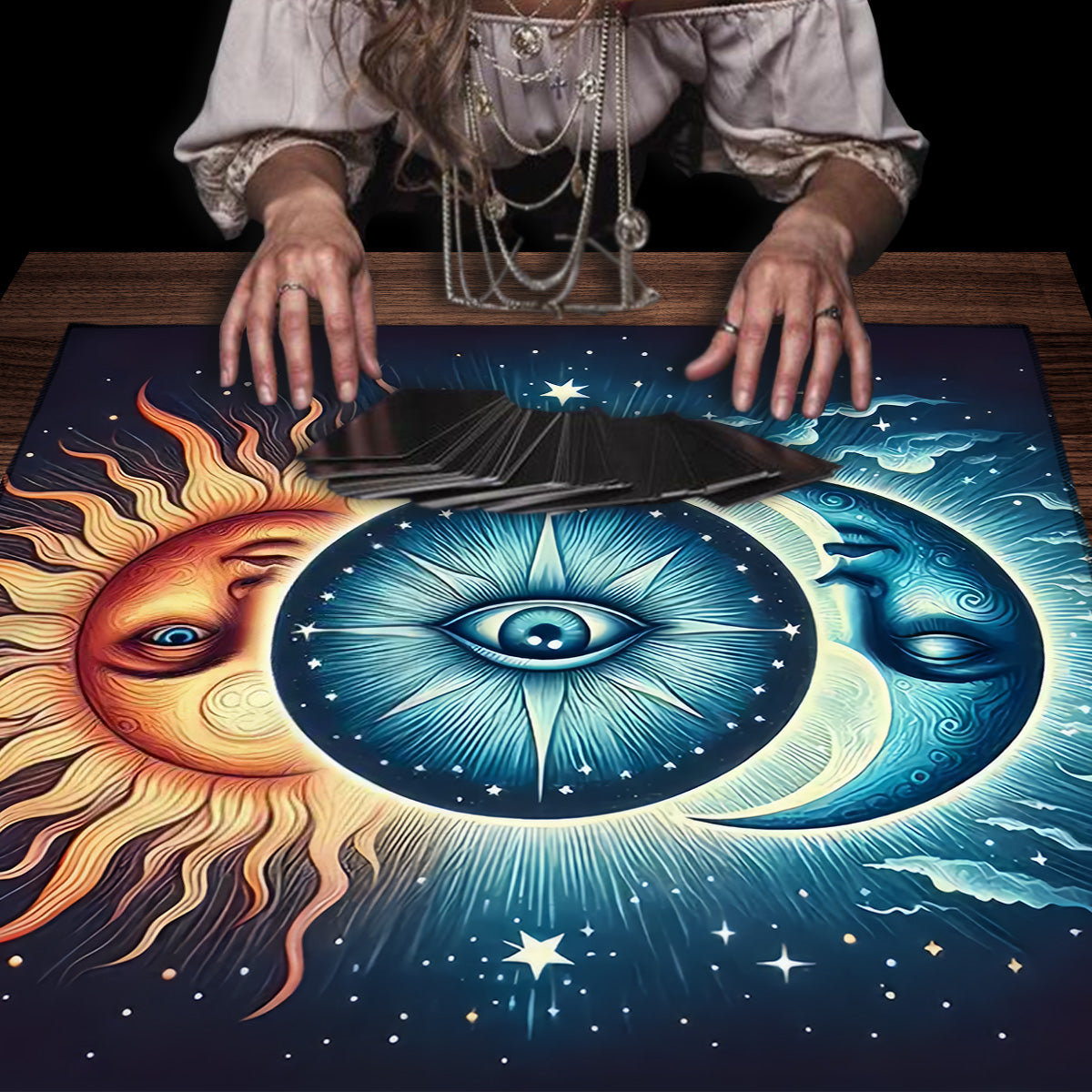 Blue Sun and Moon Tarot Card Tablecloth Table Cloth For Home Decor Card Pad image 2