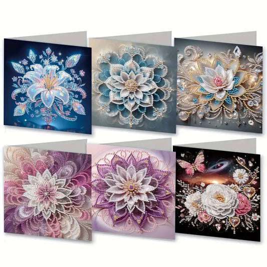 6 Unique Floral Note Greeting Cards Diamond Jewel Art COMPLETED image 0