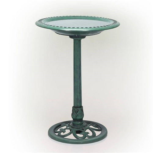 Outdoor Garden Bird Bath Bowl with Stand in Green Bronze Finish image 1