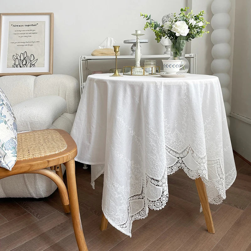 Classic Cotton Lace Tablecloth Dust-Proof Table Cover for Buffet Table Holiday D image 2