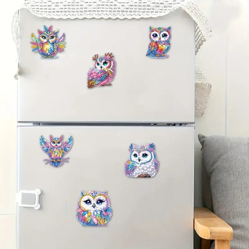 6-Piece Diamond Art Owl Fridge Magnets Diamond jewel Magnet Completed image 2