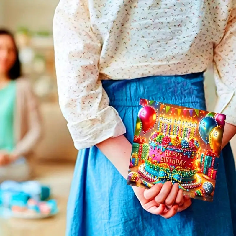 6pcs Happy Birthday with Colorful Balloons Greeting Cards Jewel Art COMPLETED image 1