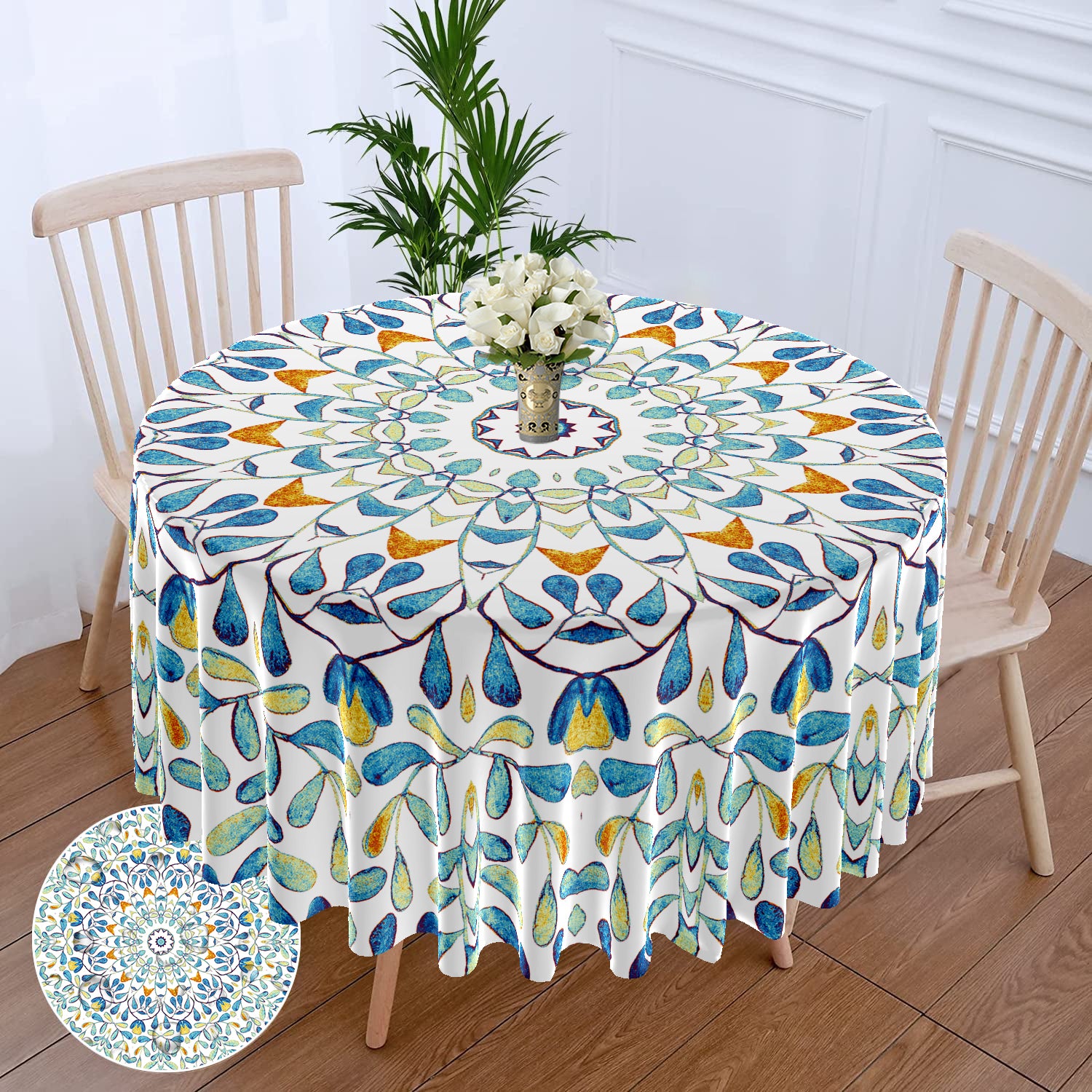 1PC Round Tablecloth with Floral Plant Waterproof Colored Dining Table Cover Mul image 10