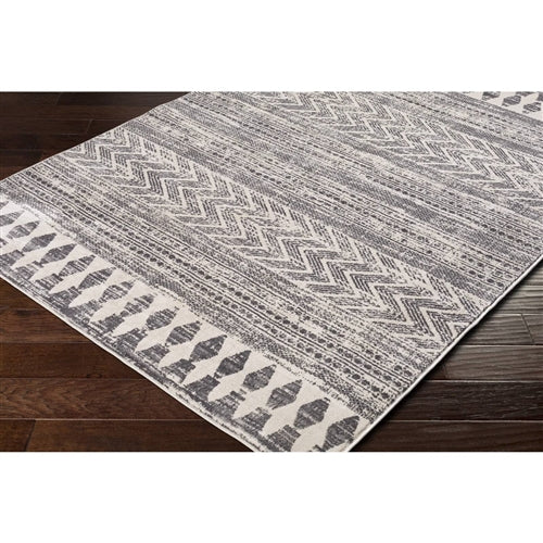 Grey Ivory Chevron Stripe Geometric Boho Style Area Rug image 4