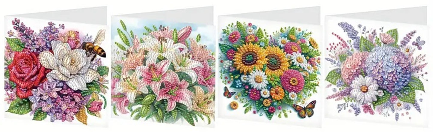 4 Vibrant Note Floral Greeting Cards Jewel Art COMPLETE U CHOOSE image 7