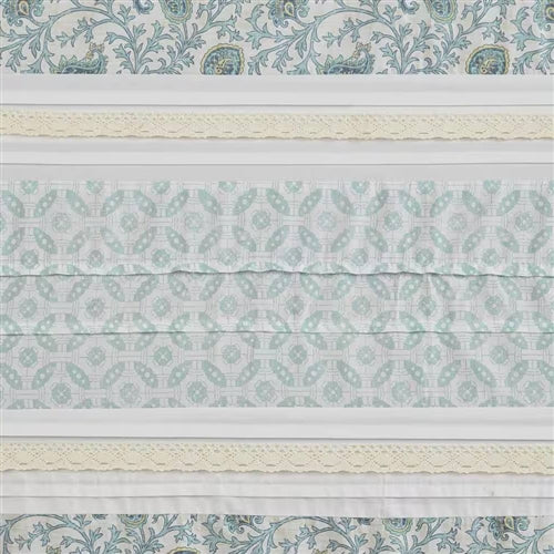 72 x 72-in Cotton Shower Curtain with Teal Blue Grey Cream White Paisley Pattern image 3