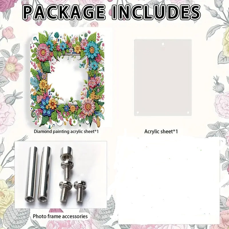 Floral Picture Frame And Stand Acrylic Diamond Painting Art COMPLETED, SEALED image 3