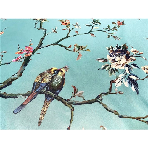72-in. Teal Blue Green Floral Tree Bird Butterfly Japanese Style Shower Curtain image 1