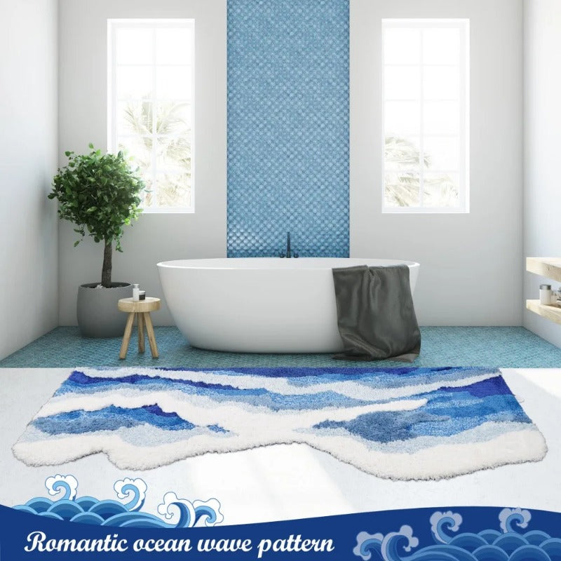 Aesthetic Wave Rug Creative Tufting Antislip Bathroom Carpet Ocean Sea Tufted Ca image 2