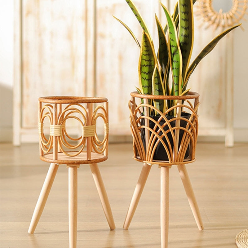 Rattan Plant Stand Woven Plant Stand Wooden Wicker Planter with Wooden Legs Ratt image 1