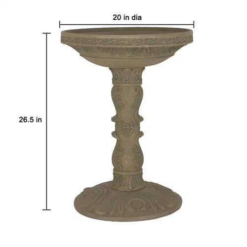 Outdoor Fiberglass Bird Bath in Aged Granite Stone Finish image 4